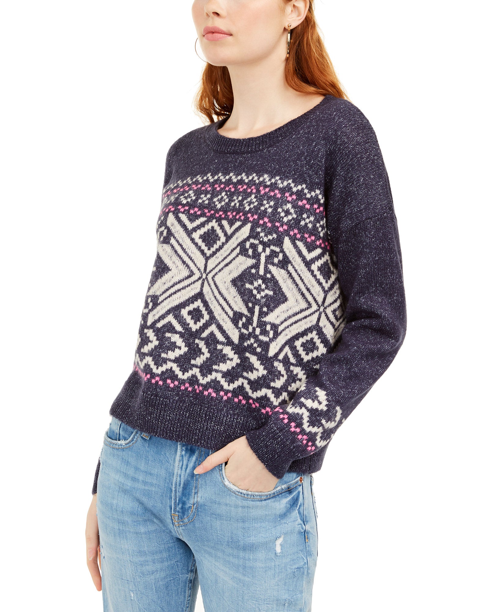 Hippie Rose Women Fair Isle Sweater Navy Combo