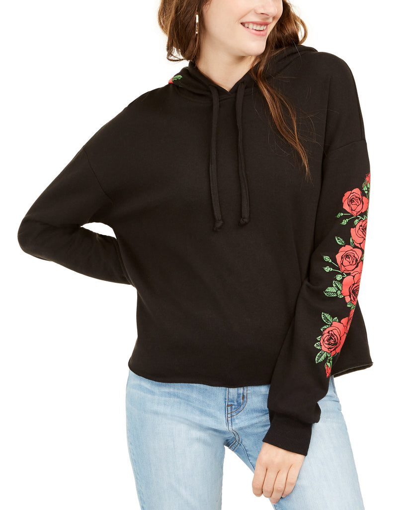 Rebellious One Women Rose Graphic Hoodie Black