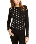 Maison Jules Women Heart Print Sweater Deep Black