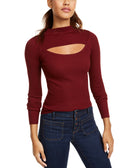 Planet Gold Women Cutout Mock Neck Sweater Wine Tasting