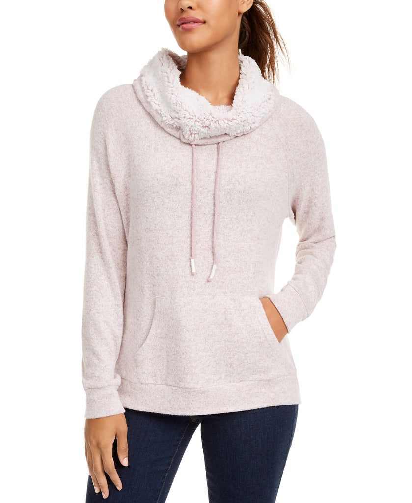 Ultra Flirt Women Sherpa Lined Funnel Neck Sweatshirt Blush