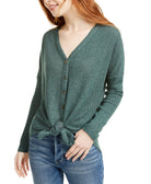 Ultra Flirt Women Cozy Ribbed Tie Front Top Botanical Garden