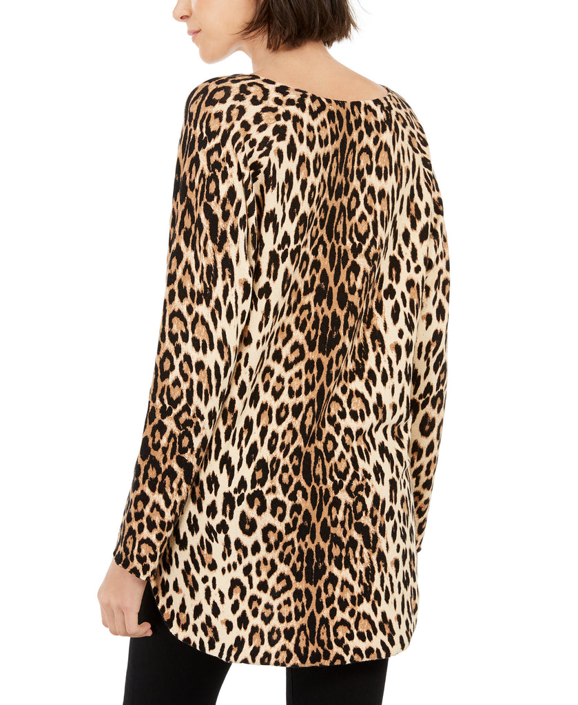 INC International Concepts Women Animal Print Shirttail Sweater