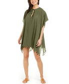 DKNY Women Pom Pom Caftan Swim Cover Up Olive