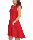 DKNY Women Notch Neck Fit & Flare Mesh Dress