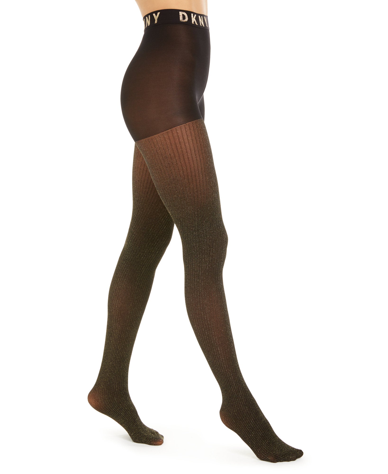 DKNY Women Lurex® Ribbed Control Top Tights Black Gold
