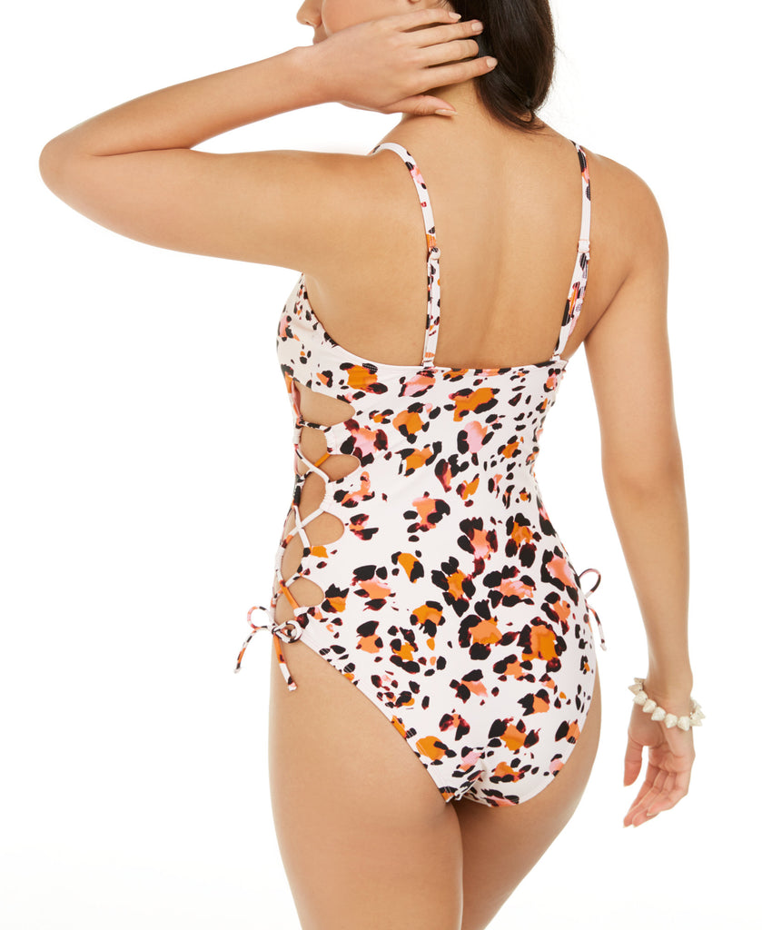 Hula Honey Women Wild About You Printed Side Lace One Piece Swimsuit