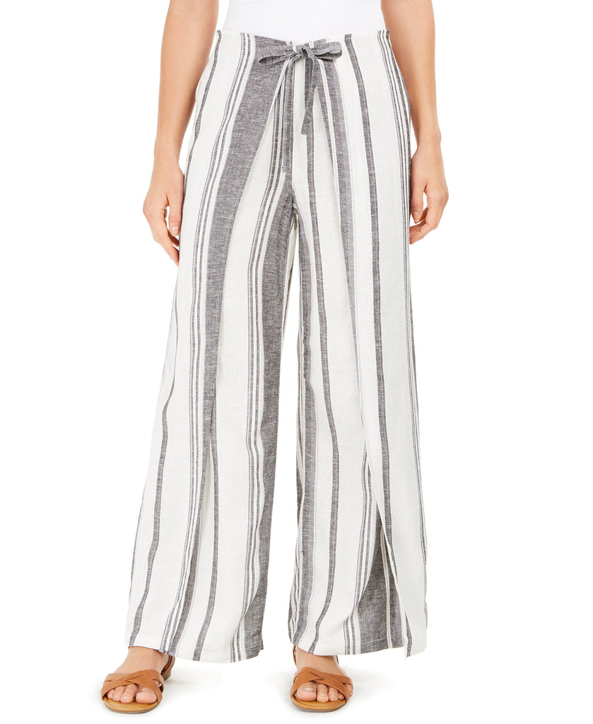 Style & Co Women Striped Tie Waist Wide Leg Pants Black White