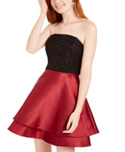 Speechless Women Sequined Lace & Satin Fit Flare Dress Wine Black