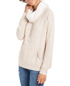 Ultra Flirt Women Sherpa Lined Funnel Neck Sweatshirt Oatmeal