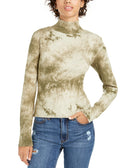 Planet Gold Women Tie Dye Mock Neck Top Hedge Green