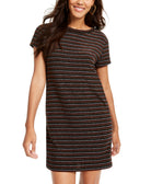 Rosie Harlow Women Lurex Striped T Shirt Dress Black Stripe