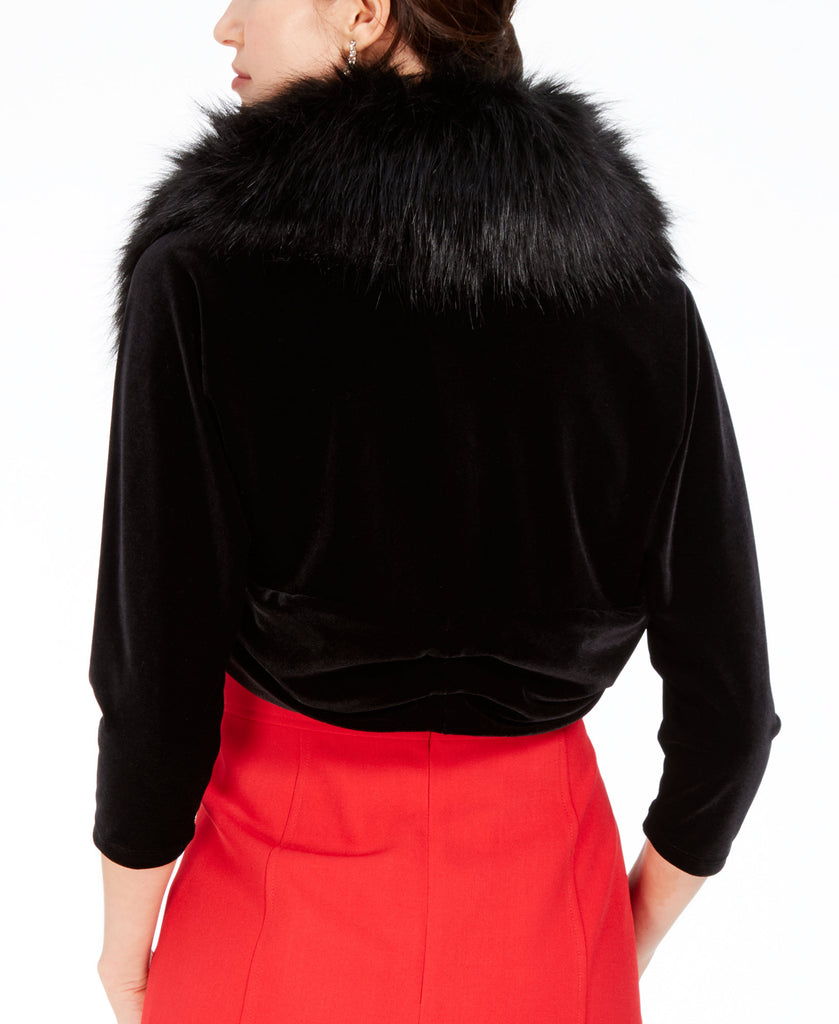 Tahari ASL Women Velvet Faux Fur Collar Shrug Jacket