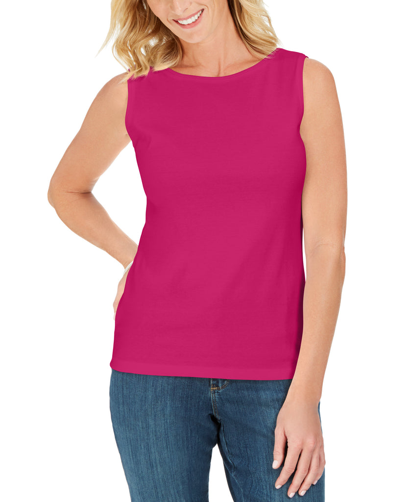 Karen-Scott-Women-Petite-Cotton-Boat-Neck-Tank-Top-Pink-Peacock