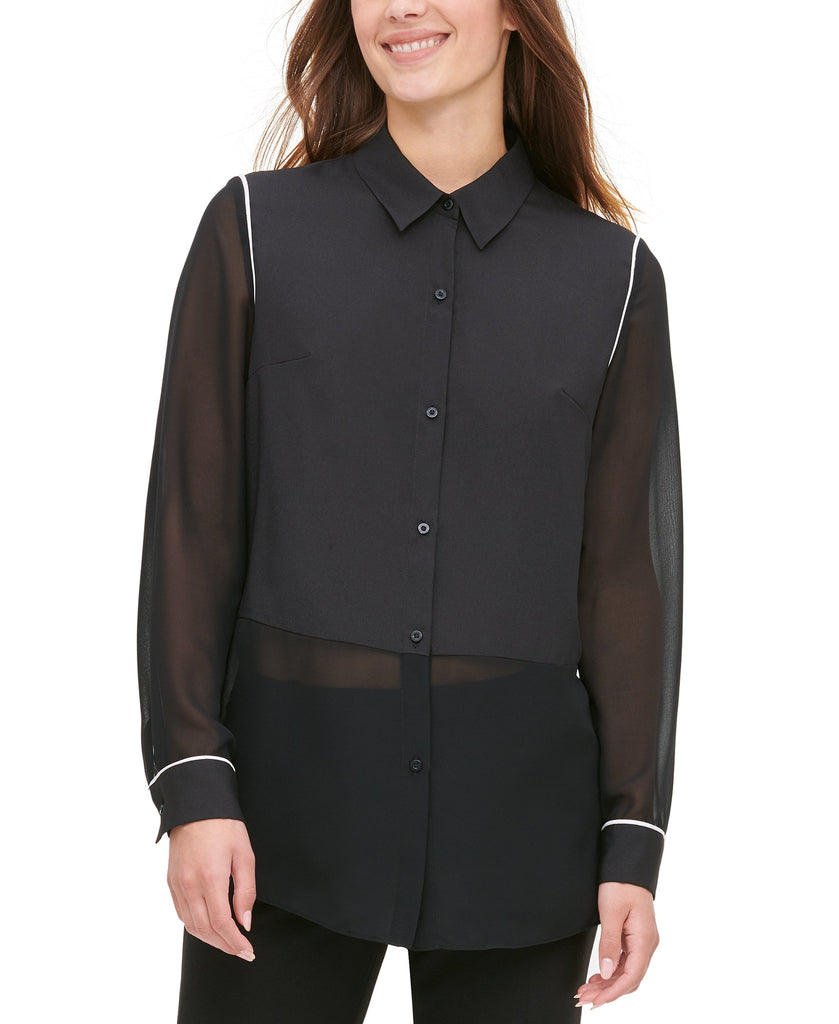 Calvin Klein Women Mixed Media Shirt Black