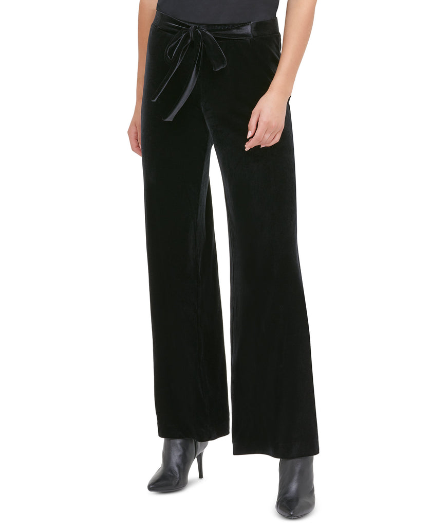 Calvin Klein Women Velvet Wide Leg Pull On Pants Black