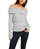 Freshman Women Off The Shoulder Fuzzy Sweater Grey Violet