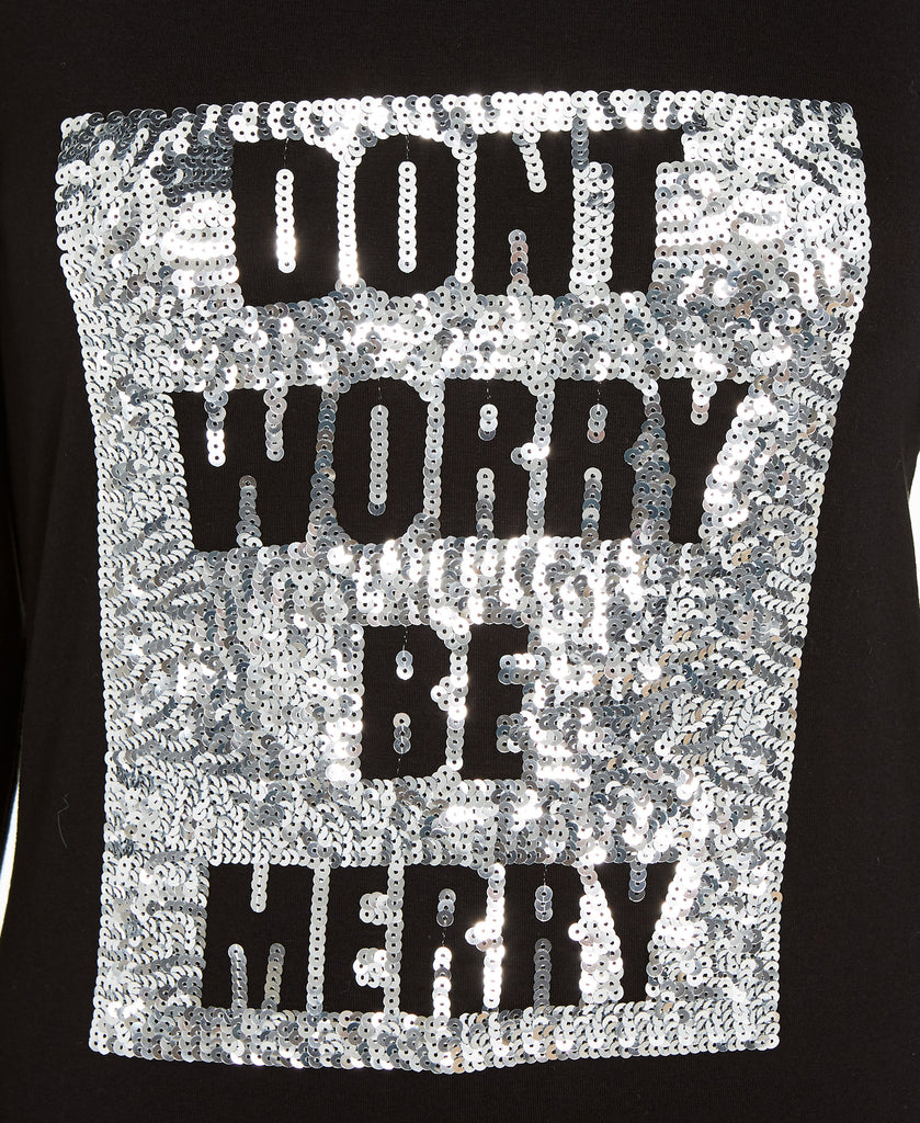 INC International Concepts Women Sequined Be Merry Top