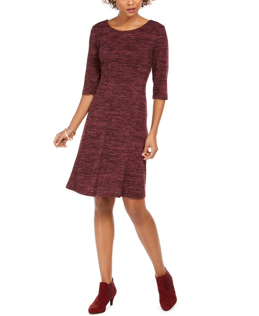 Connected Women Round Neck A Line Dress Burgundy