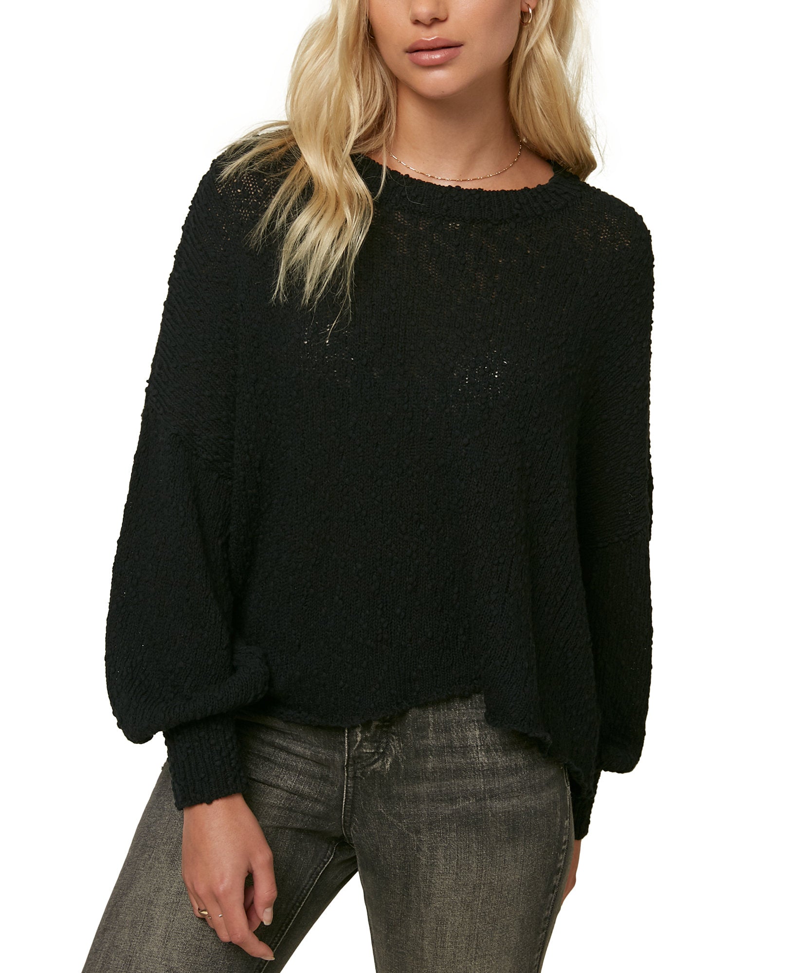 ONeill Women Seaport Cotton Balloon Sleeve Sweater Black