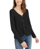 Hippie-Rose-Women-Twist-Front-Button-Up-Top-Black