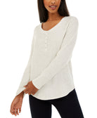 Hippie Rose Women Henley Top White Grey Marled