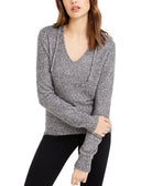 Crave Fame Women Marled Fuzzy Pullover Hoodie Black