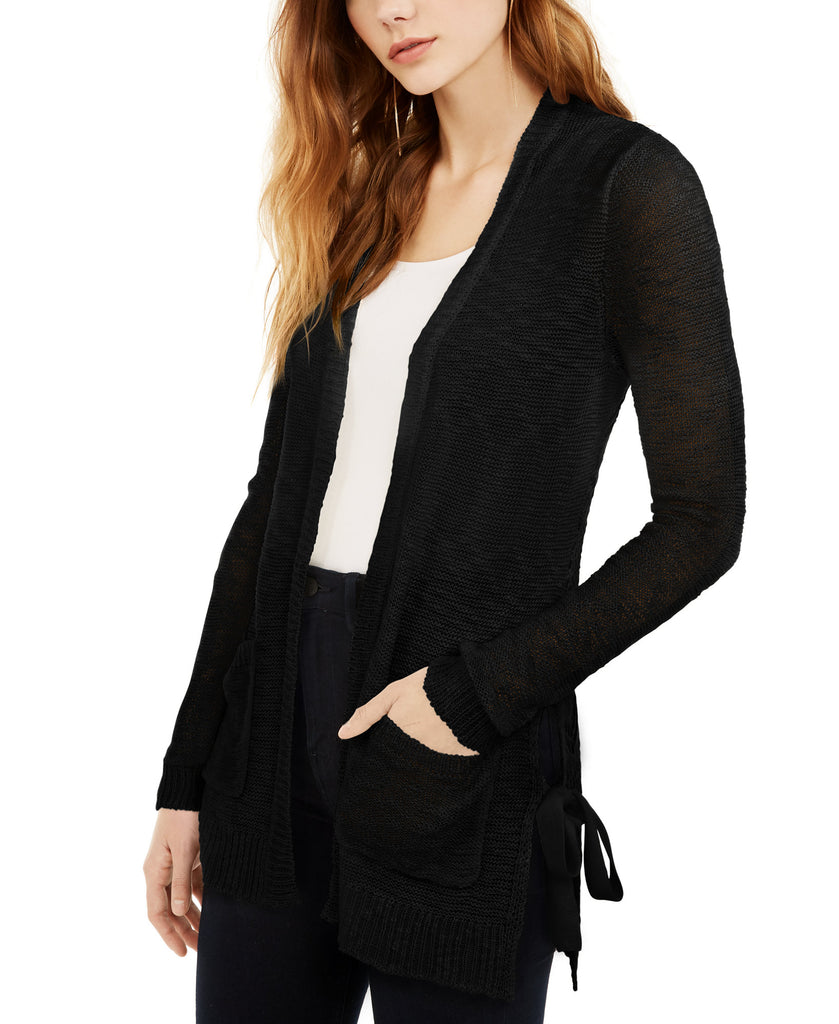 Hooked Up by IOT Women Side Tie Cardigan Black