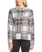 Vince Camuto Women Plaid Mock Neck Sweater Medium Heather Grey