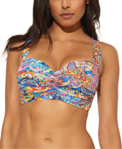 Bleu by Rod Beattie Women Printed Ruched Underwire Bikini D Cup Top Multi