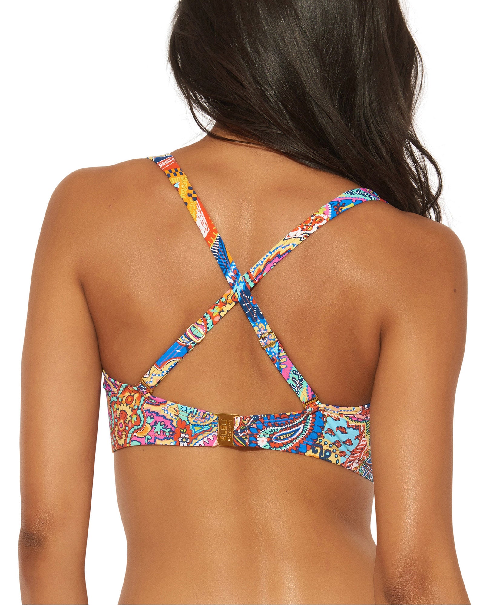 Bleu by Rod Beattie Women Printed Ruched Underwire Bikini D Cup Top