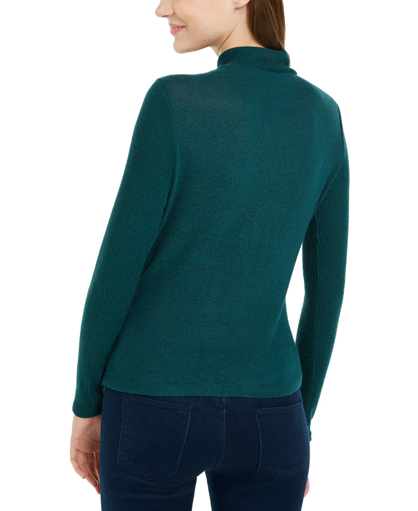 BCX Women Textured Side Ruched Mock Neck Sweater