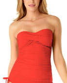 Anne Cole Women Twist Front Ruched Tankini Top Coral Reef