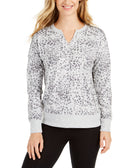 Ideology Women Printed Split Neck Top Grey Whisper