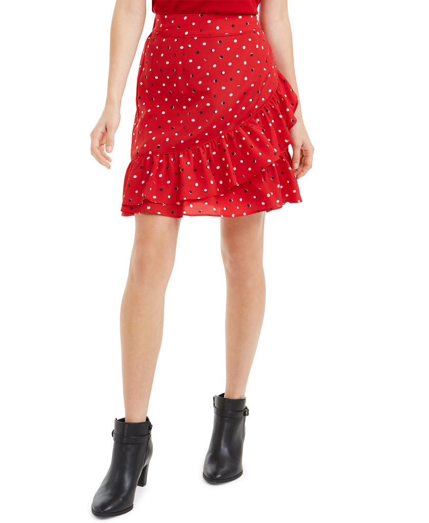 Maison Jules Women Ruffled Pull On Skirt Red Rainbow Dot