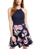 Speechless Women Halter Fit & Flare Dress Navy Fuschia