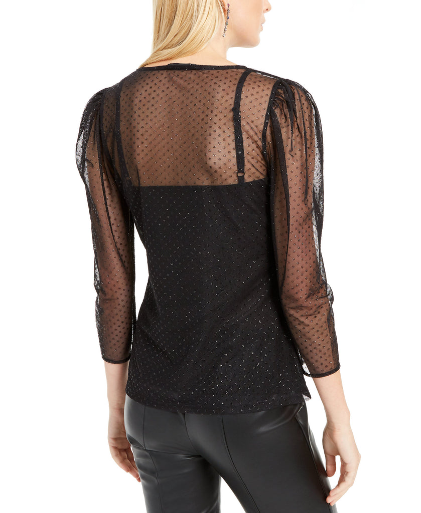 INC International Concepts Women Glitter Dot Mesh Top