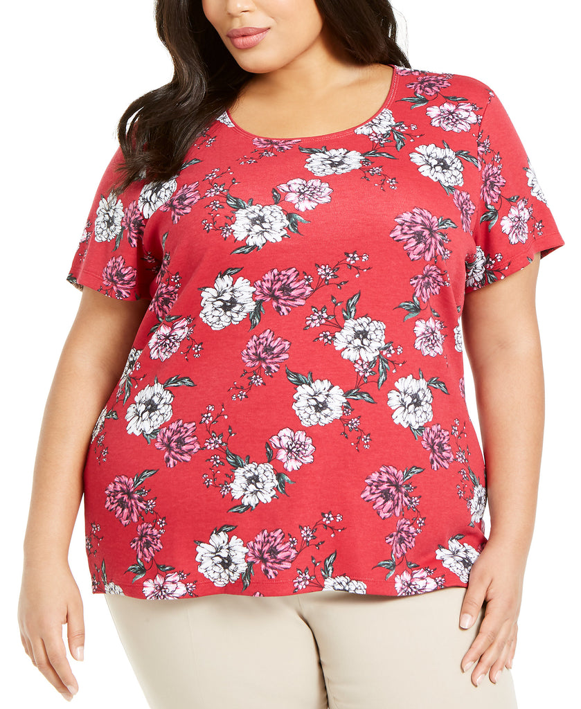 Karen-Scott-Women-Plus-Printed-Short-Sleeve-T-Shirt-New-Red-Amore