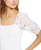 INC International Concepts Women Smocked Eyelet Sleeves