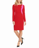 DKNY Women Two Tone Cutout Sheath Dress Scarlet Raspberry