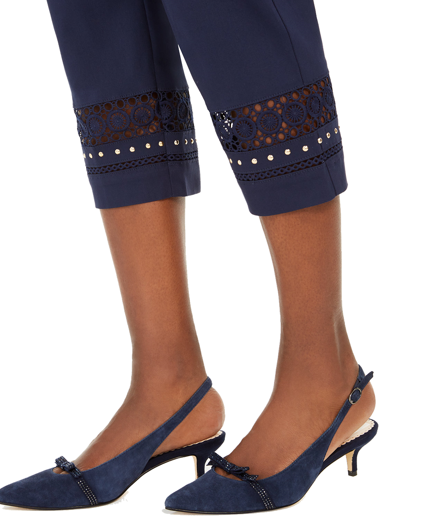 JM Collection Women Crochet Trim Studded Capris