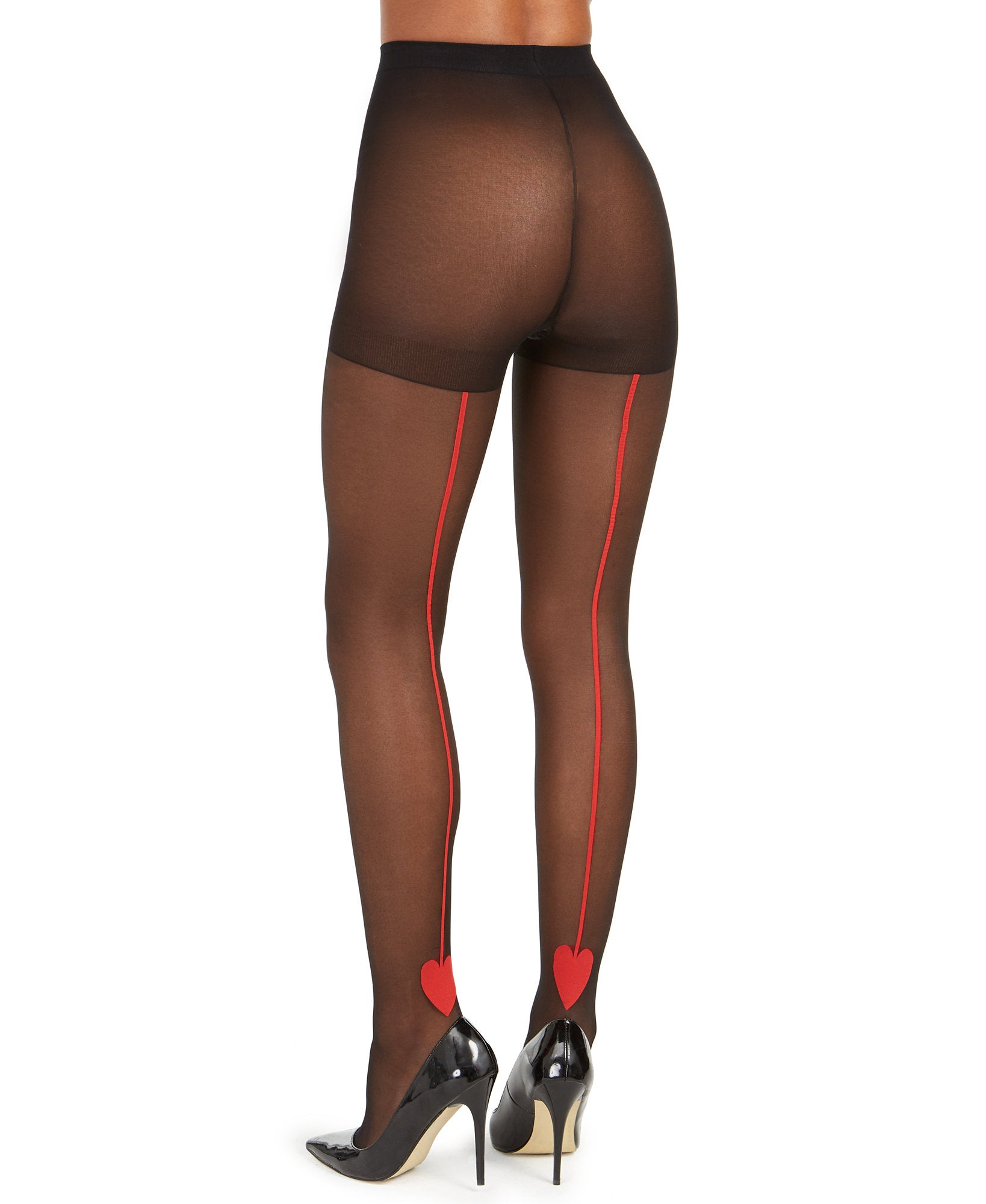 INC International Concepts Women Red Heart Backseam Tights Black