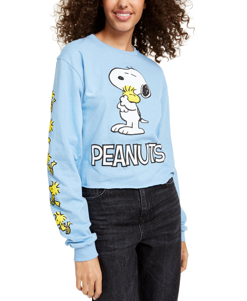 Mad Engine Women Peanuts Snoopy Long Sleeved Graphic T Shirt Sky Blue