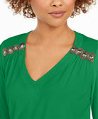 NY Collection Women Petite Beaded Trim Top