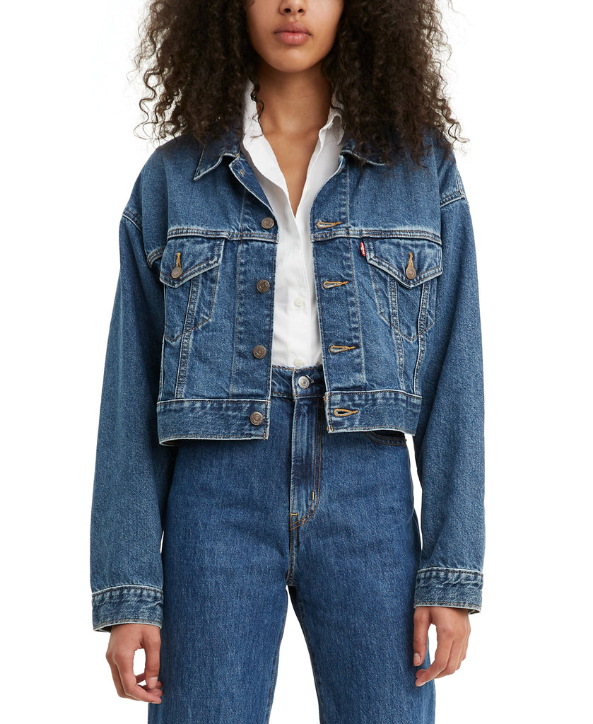 Levis Women Cotton Denim Cropped Trucker Jacket Distant Future