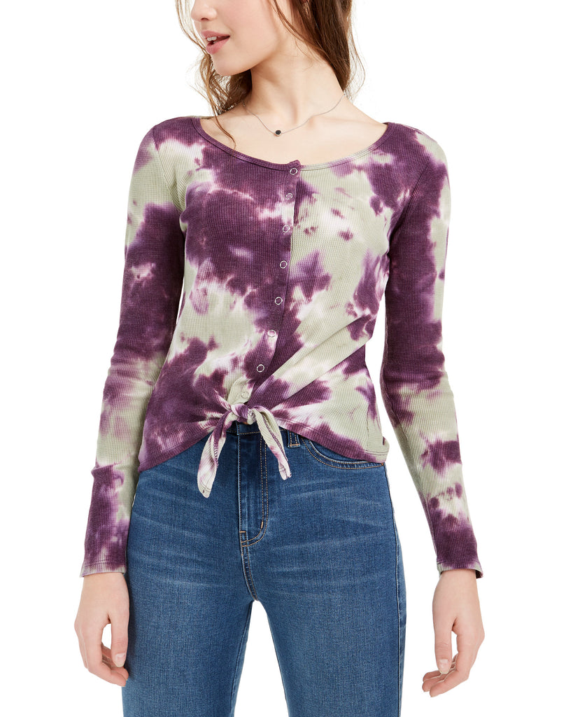 Ultra Flirt Women Tie Hem Thermal Top Purple Tie Dye