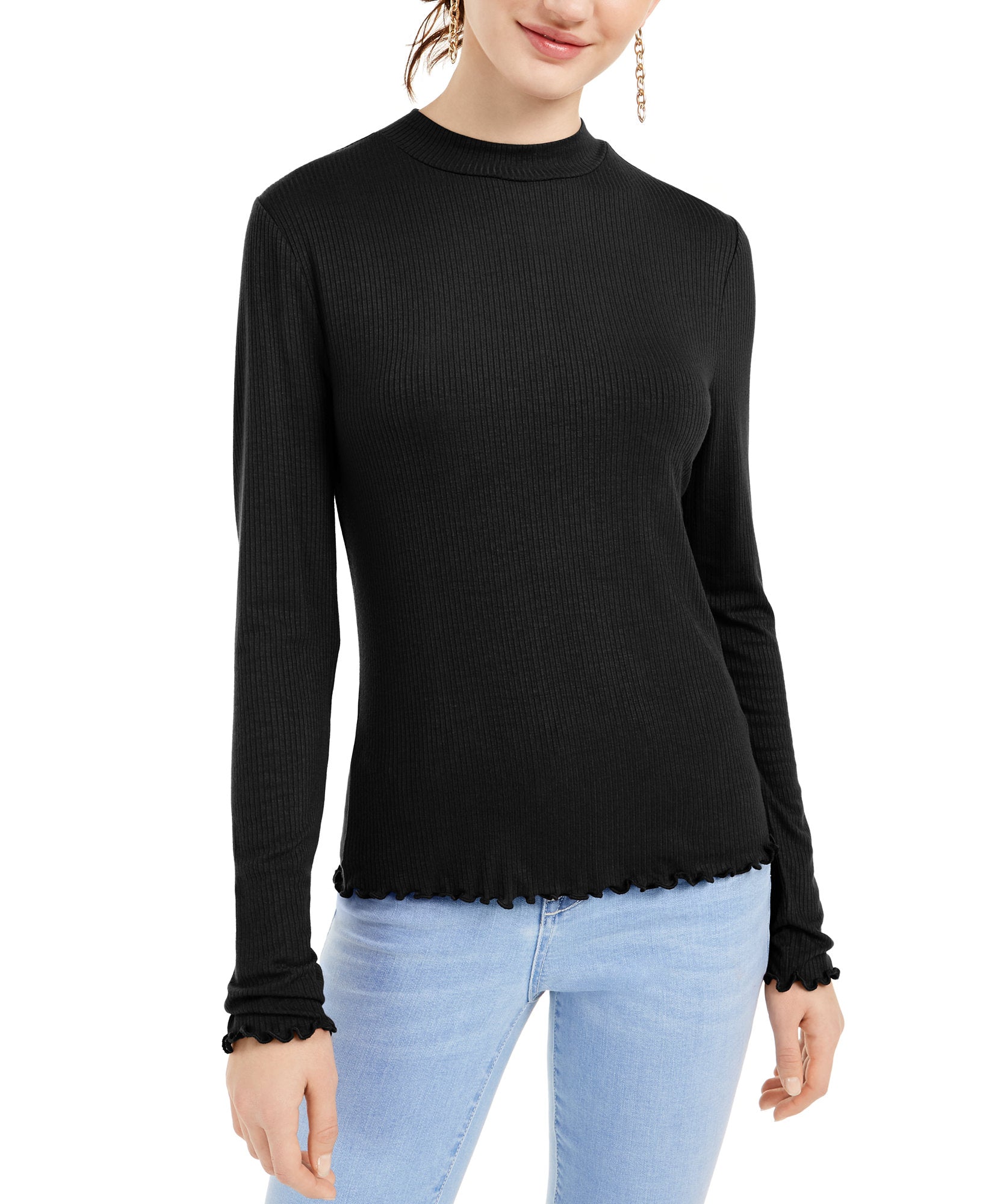 Rebellious One Women Mock Neck Top Black