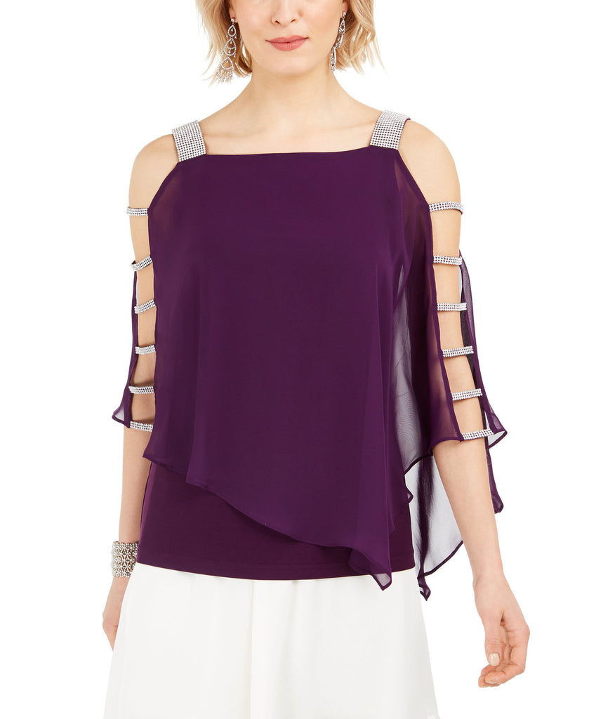 MSK Women Embellished Cold Shoulder Top Plum