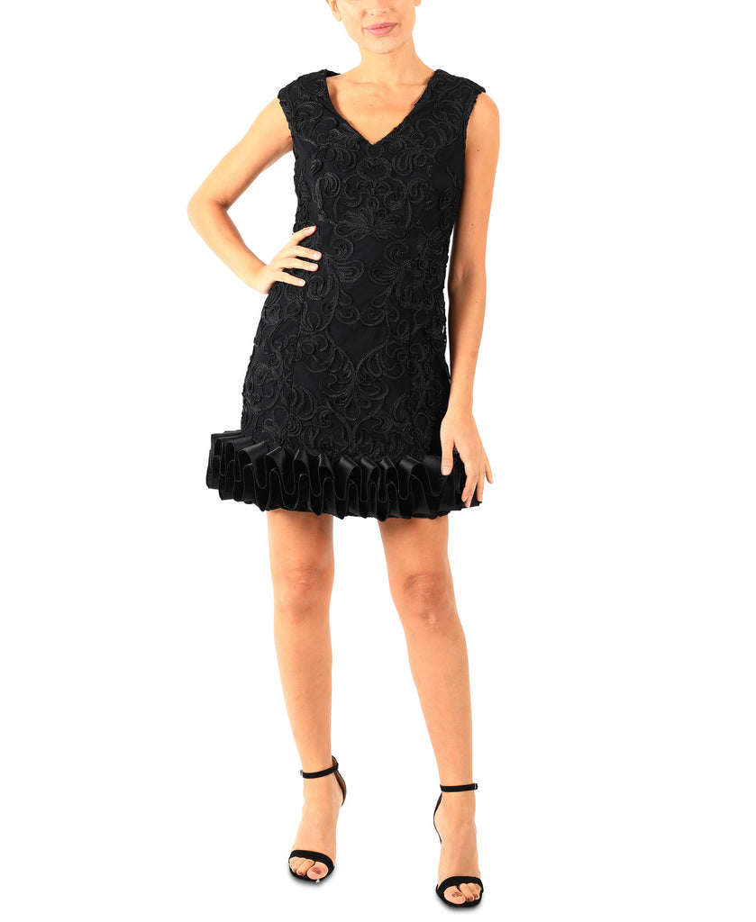 Donna Ricco Women V Neck Cupcake Dress Black