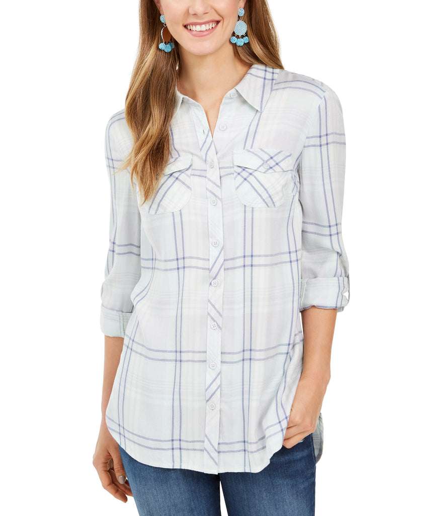 Style & Co Women Plaid Tunic Giddy Mint Freeze